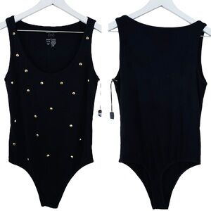 Olympia Theodora NWT Black & Bronze‎ Studded Cheeky Thong Style Body Suit Small